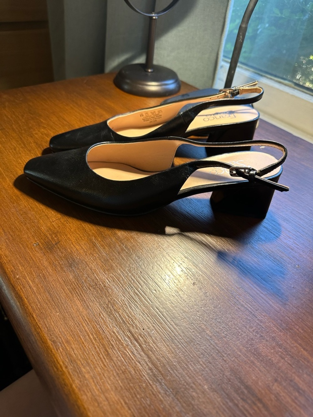 Pointed Toe Black Slingback Block Heel Women's Pumps